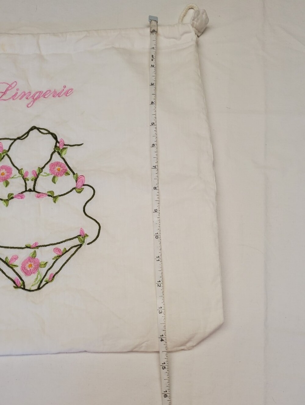 Vintage Lily Juliet Lingerie Travel Bag White Cotton Floral Embroidered - Picture 4 of 5